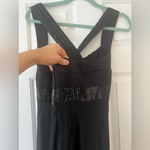 calvin klein- cross back black satin gown with sequin belt-6 - Picture 7 of 7